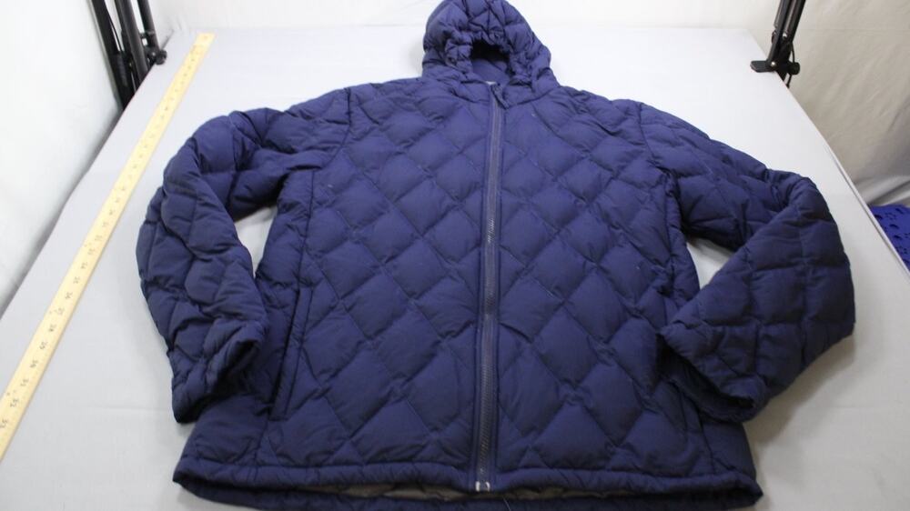 Sierra Designs Mens L Diamond Quilted Puffer Jacket Blue Hooded Full Zip